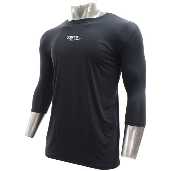 

Xanax Baseball Wear, Cool to the Touch, Loose Fit, Complete Undershirt 2, Low Neck, Round Neck, 3/4 Sleeves, BUS772 (90), Black, Size M