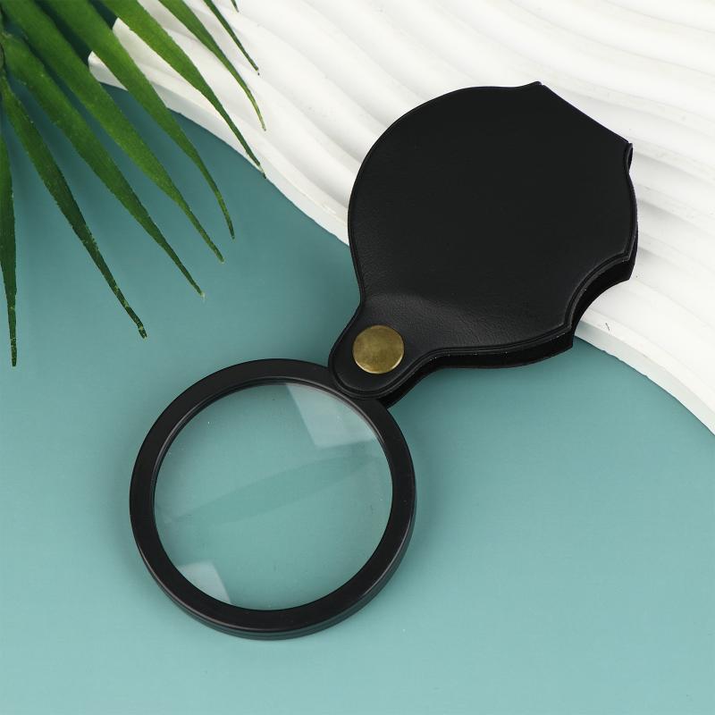 Folding Magnifying Glass Folded Leather Case Portable Handheld Jewelry Loupe 8X Mini Magnification 50/60/70MM