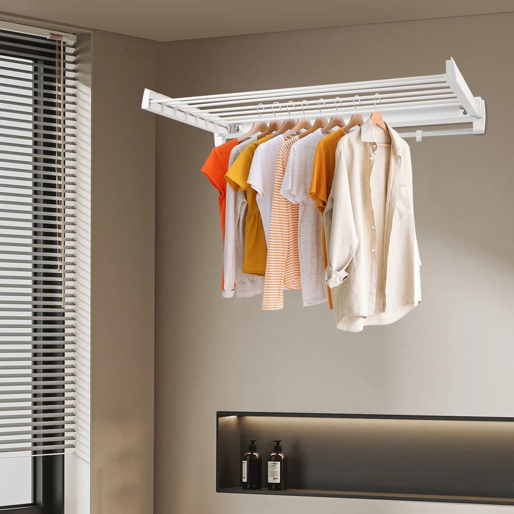 ABS Wall Mounted Retractable Clothes Drying Rack - Space Saving Foldable Laundry Hanger - Indoor Expandable Clothesline Holder