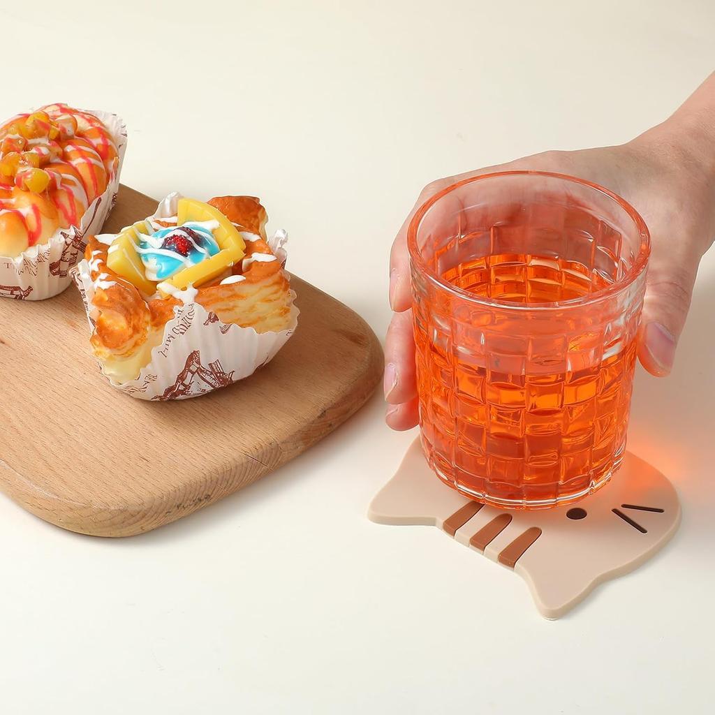 4Pcs Funny Cat Coasters for Drinks, Cute Cat Cup Holder, Silicone Small Coasters for Coffee Table Dinning Room Decorations Non Slip Hot Pads for