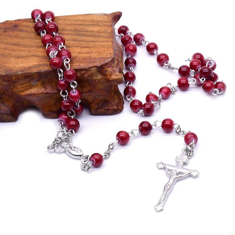 62KD 6mm Rosary Glass Beads Jesus for Cross Pendant Necklace Charm Chain Jewelry Christian Gifts