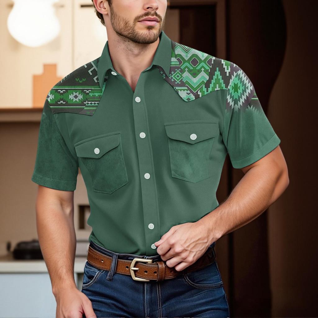 Men'S Fashionable Lapel And Shoulder Length Short Sleeved Casual Top