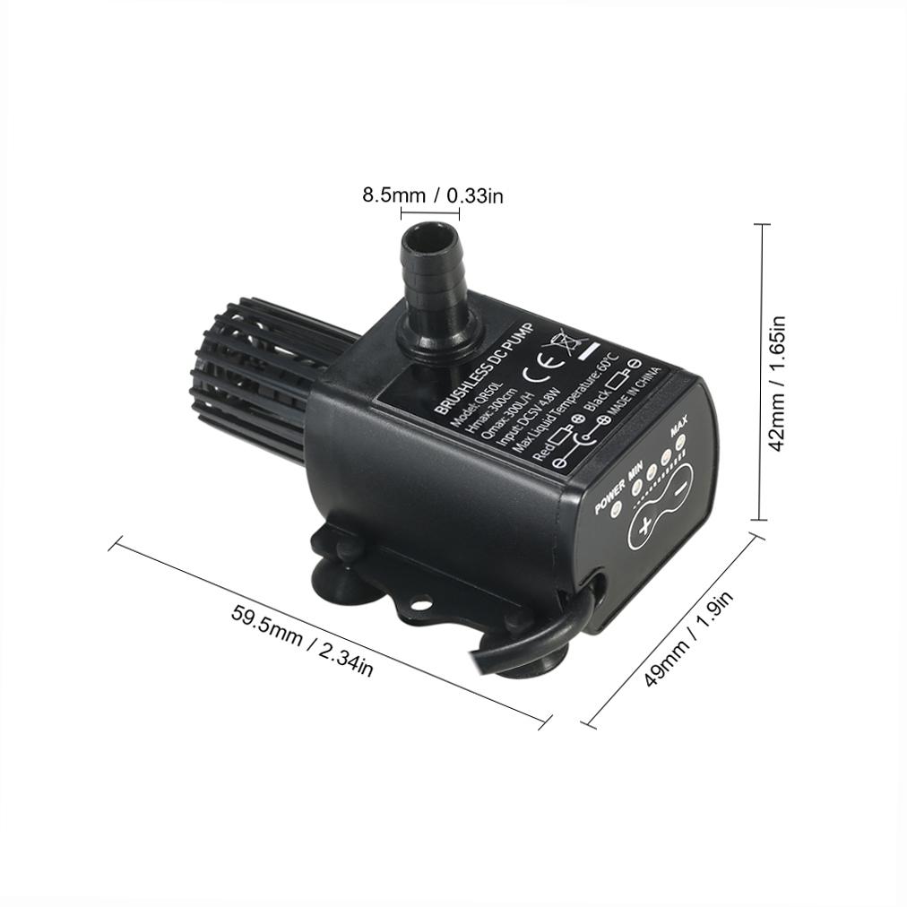 Ultra-quiet Mini USB DC5V 4.8W 300L/H Lift 300cm Brushless Water Pump Waterproof Submersible Fountain with Flow Adjustment