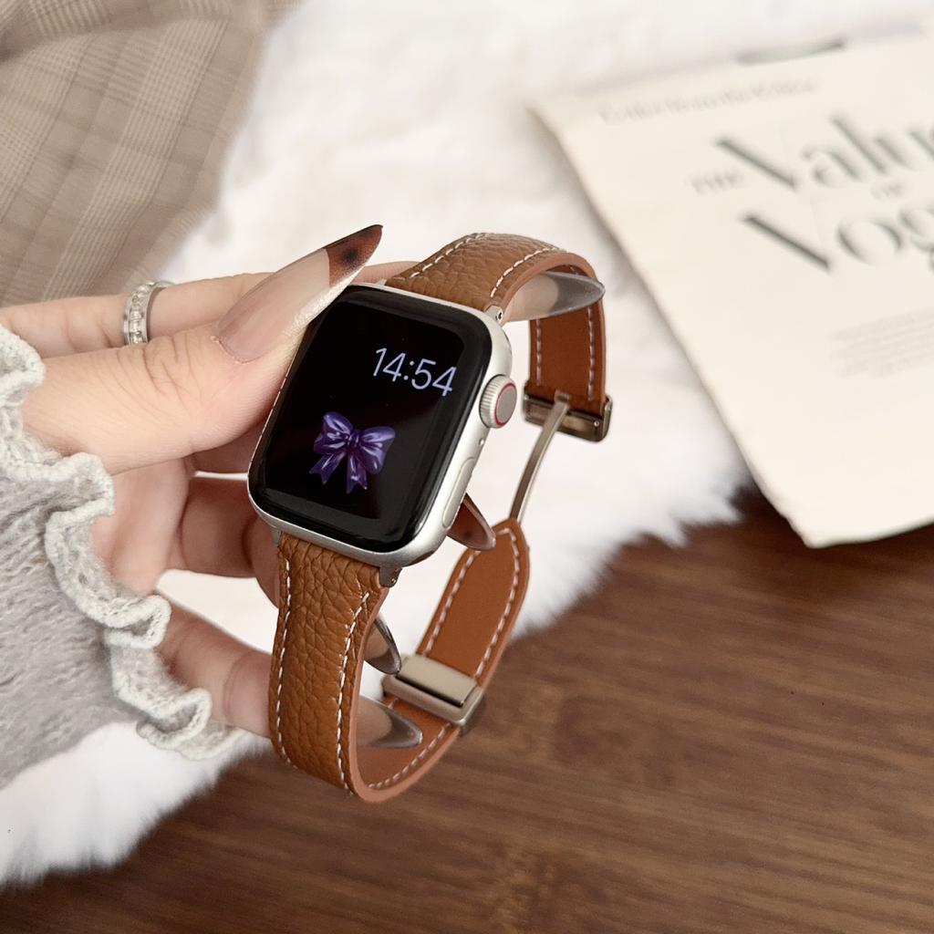 Small waist lychee pattern magnetic buckle strap for Apple Applewatch11 watch iwatch1098SE