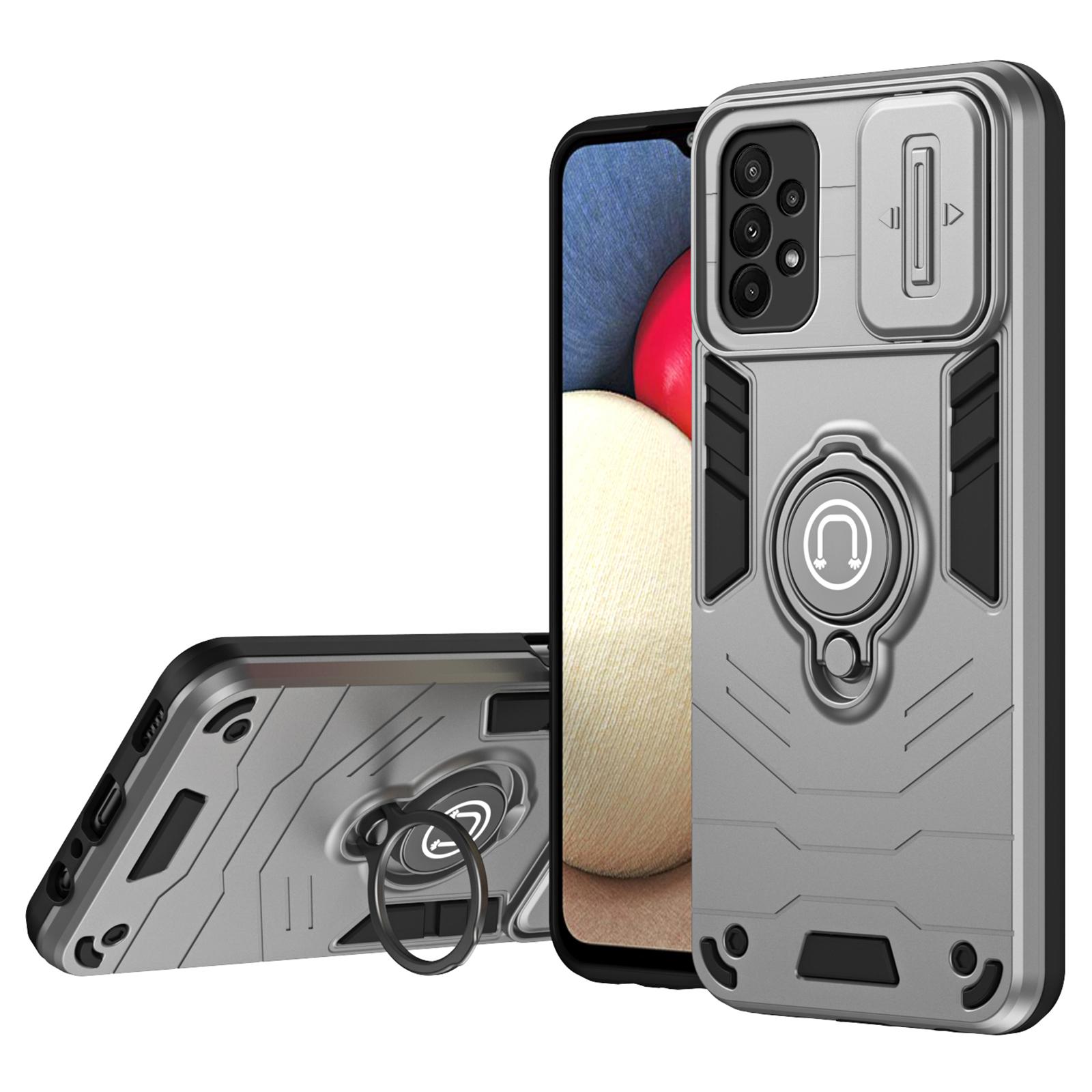 

For Samsung Galaxy A23 4G/A23 5G (Global Version) Case PC+TPU Kickstand Lens Lid Phone Cover Grey