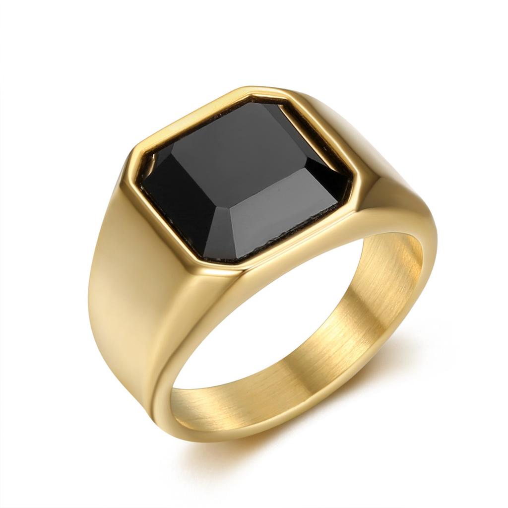 Ring new ins simple men's glossy black gemstone ring