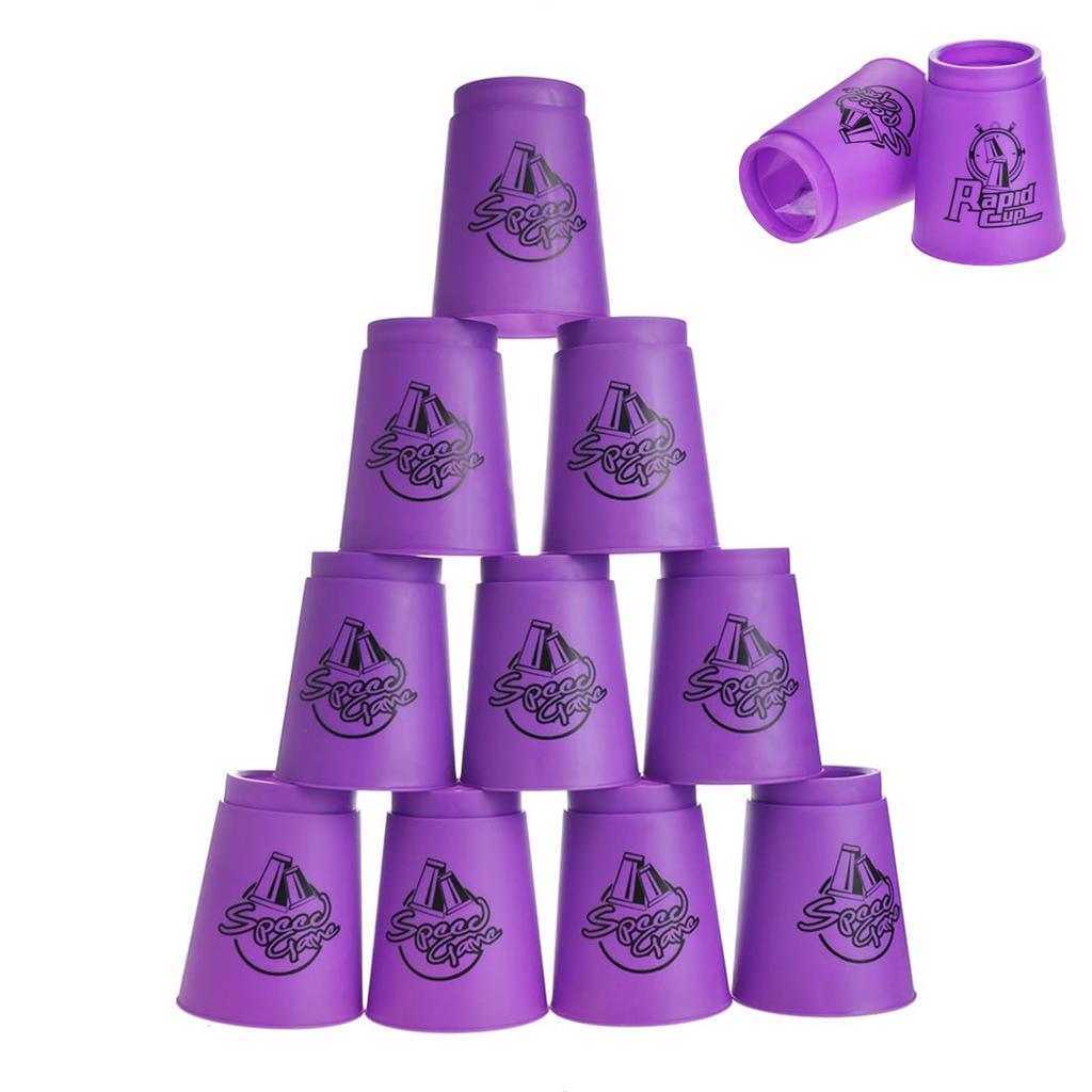 CYFIE Sports Stacking Cups Set of 12 Overlap Cups for Sports Stacking Handheld Rod Storage Bag Thick Plastic Competition Use Purple