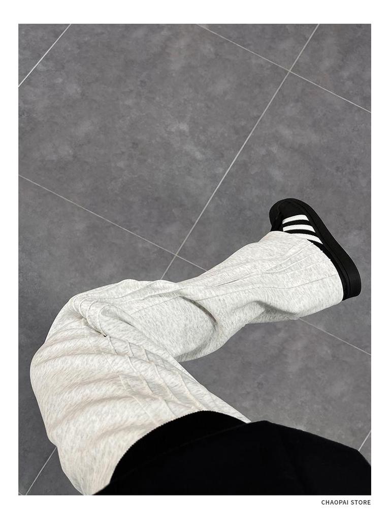 Men's Velvet Thickened Wide-Leg Sweatpants - American Style, Autumn/Winter Casual