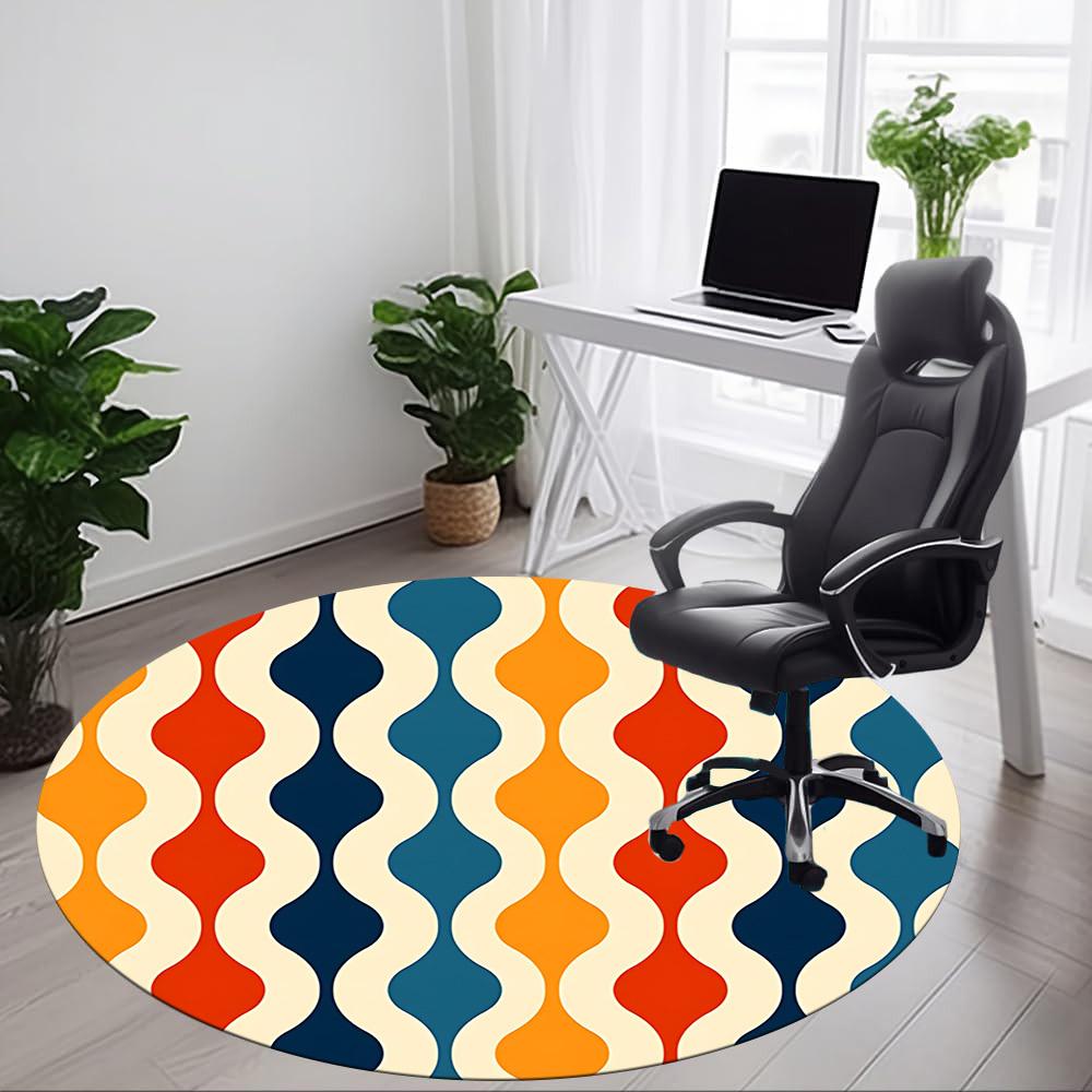 1pc Wave Pattern Office Round Area Rug, Indoor Mat Suitable For Office, Under Office Chairs Bedroom Living Room Home Decor, Room Deco