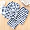 Spring and Autumn new double-layer gauze short-sleeved trousers set couple plaid shirt set loungewear straight hair