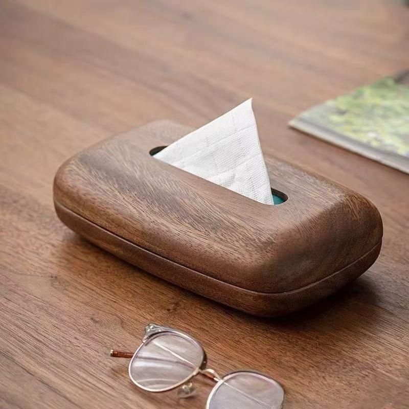 New Walnut Tissue Box Cover - Modern Vintage Design, Premium Wood, for Desk & Bathroom Decor. Easy Refill, Polished Finish lijia