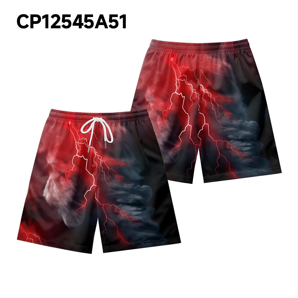 Pantaloncini Casual da Uomo con Elemento Fulmine Oscuro Naturale Europeo e Americano Pantaloni da Spiaggia