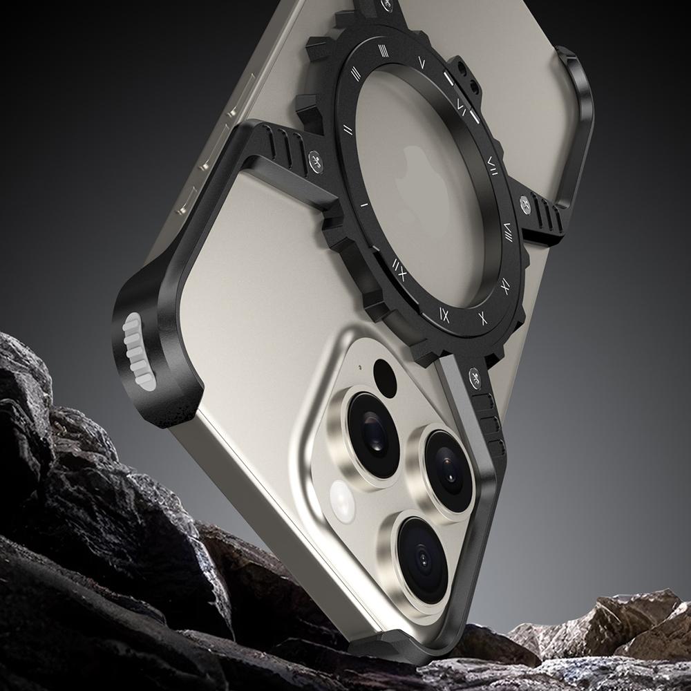 For iPhone 16 Pro Case Magnetic Kickstand Aluminum Alloy+PC Bumper Phone Cover Heat Dissipation