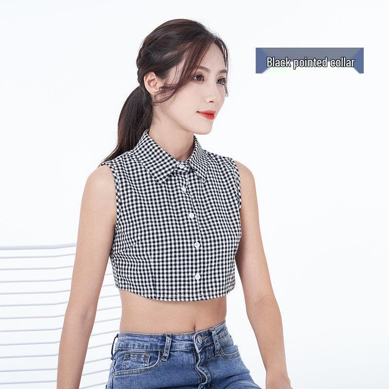 

Унисекс Клетчатый Заостренный Ложный Воротник Корейский Повседневный Свитшот Свитер Базовый Слой 2XL