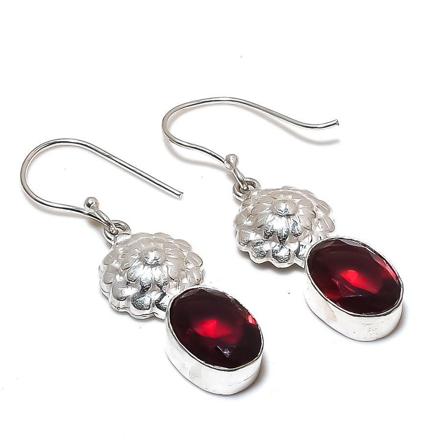 Natural Garnet Gemstone Handmade 925 Sterling Silver Jewelry Earring 1.81 AE-12509