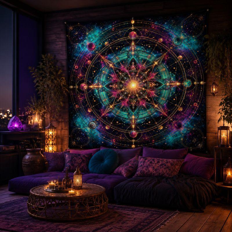 Colorful Cosmic Mandala Tapestry Galaxy Starry Sky Wall Hanging Boho Bedroom Dorm Meditation Home Decor