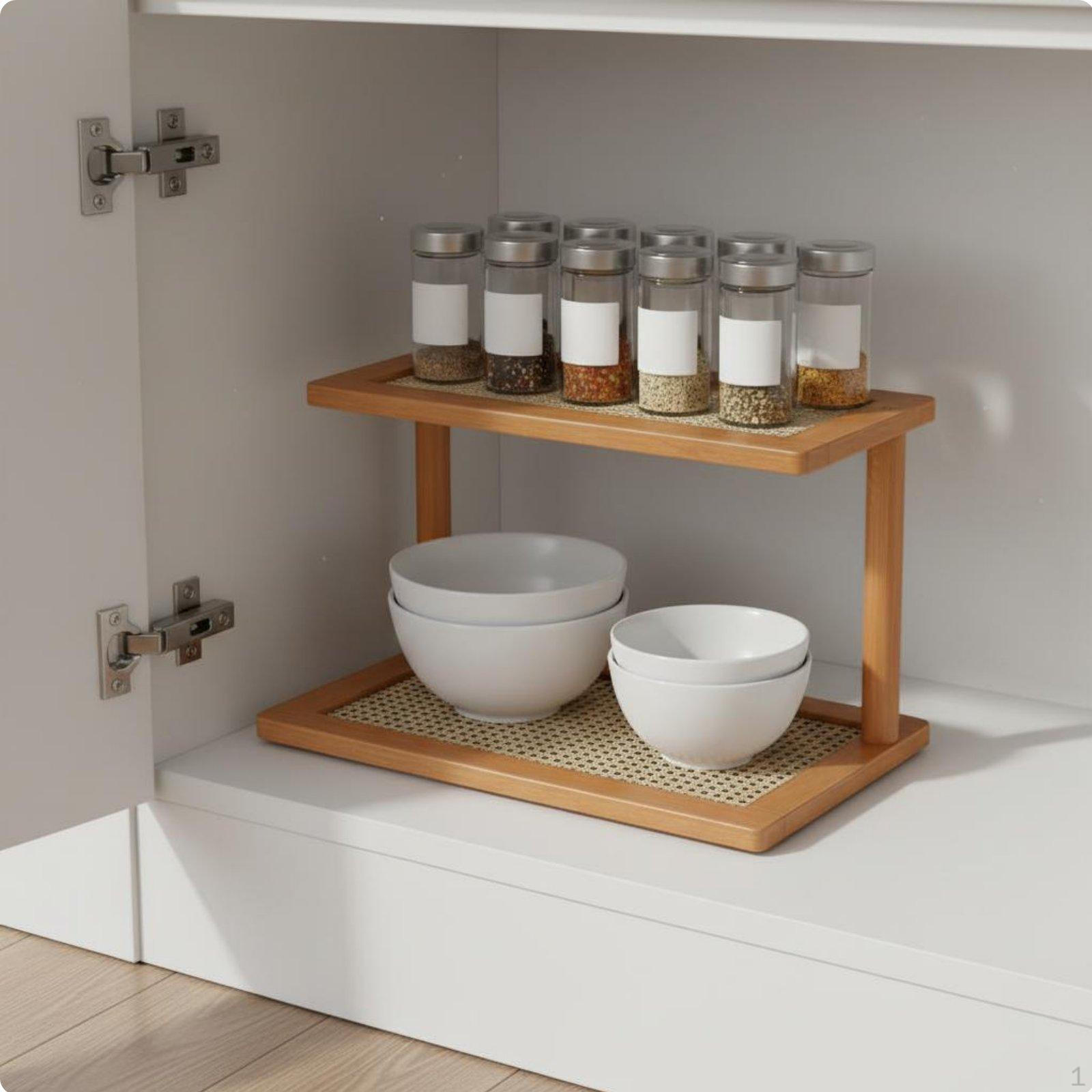 2Tier Organizer Shelf SpaceSaving Wooden Multifunctional Freestanding Kitchen