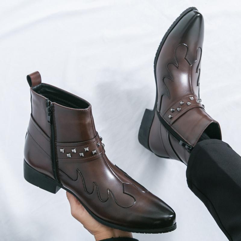 Winter New Fashion Men Pointed Rivet Punk Chelsea Motorcycle Ankle Boots Male Casual Luxury Brand High-top Shoes Zapatos Hombre