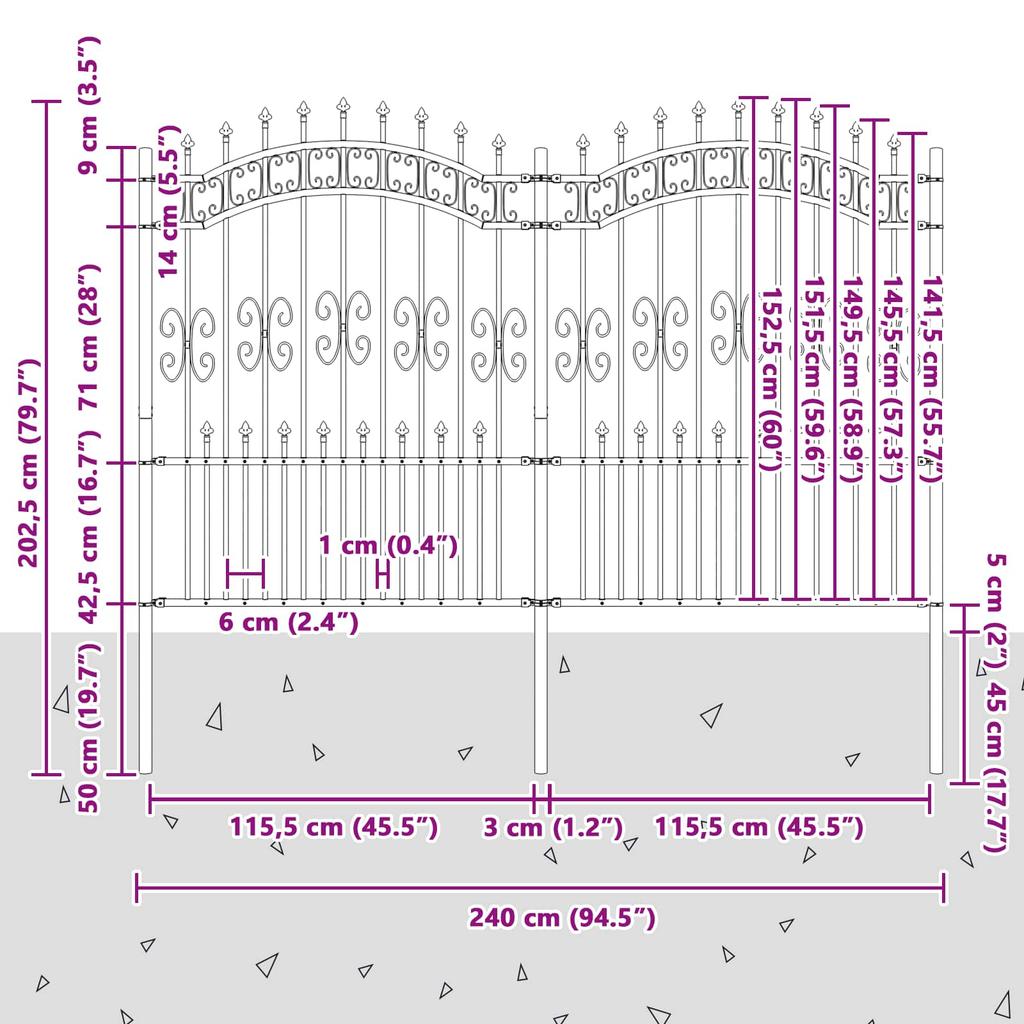 Garden Fence KAMPEN 240 x 202.5 cm Mesh Powder Coated Steel