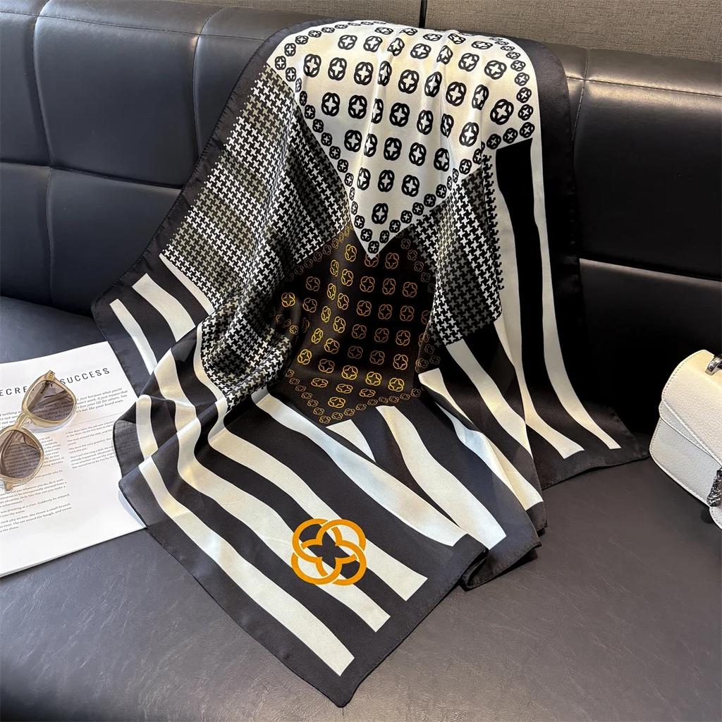 Fashion Luxury Brand 70cm Silk Feel Square Scarf Women Neck Tie Female Hair Bandana Headkerchief Shawl Wrap Hijab Echarpe