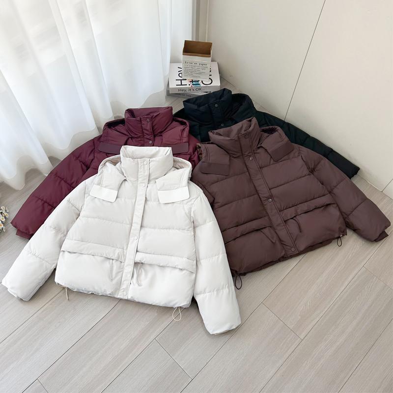 Módní zimní bundy dámské krátké parky s kapucí volné silné teplé svrchní oděvy ležérní dámské kabáty