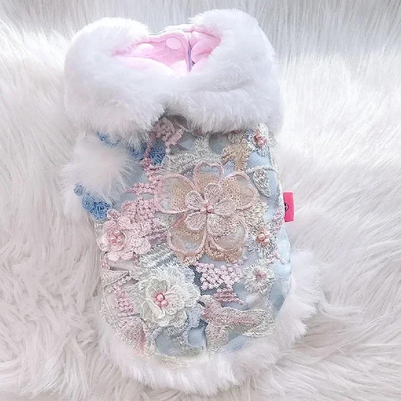 

Winter Dog Coat Jacket New Year Pet Clothes Tang Suit Cat Puppy Outfit Yorkies Pomeranian Maltese Poodle Bichon Clothing Apparel XS（old） синий