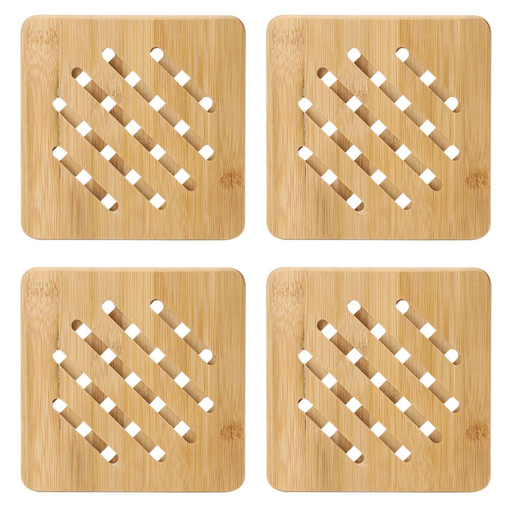 4Pcs Bamboo Table Mat Anti-Scald Non-Slip Bowl Cup Heat Insulation Pad for Home Kitchen Use(  Shape )