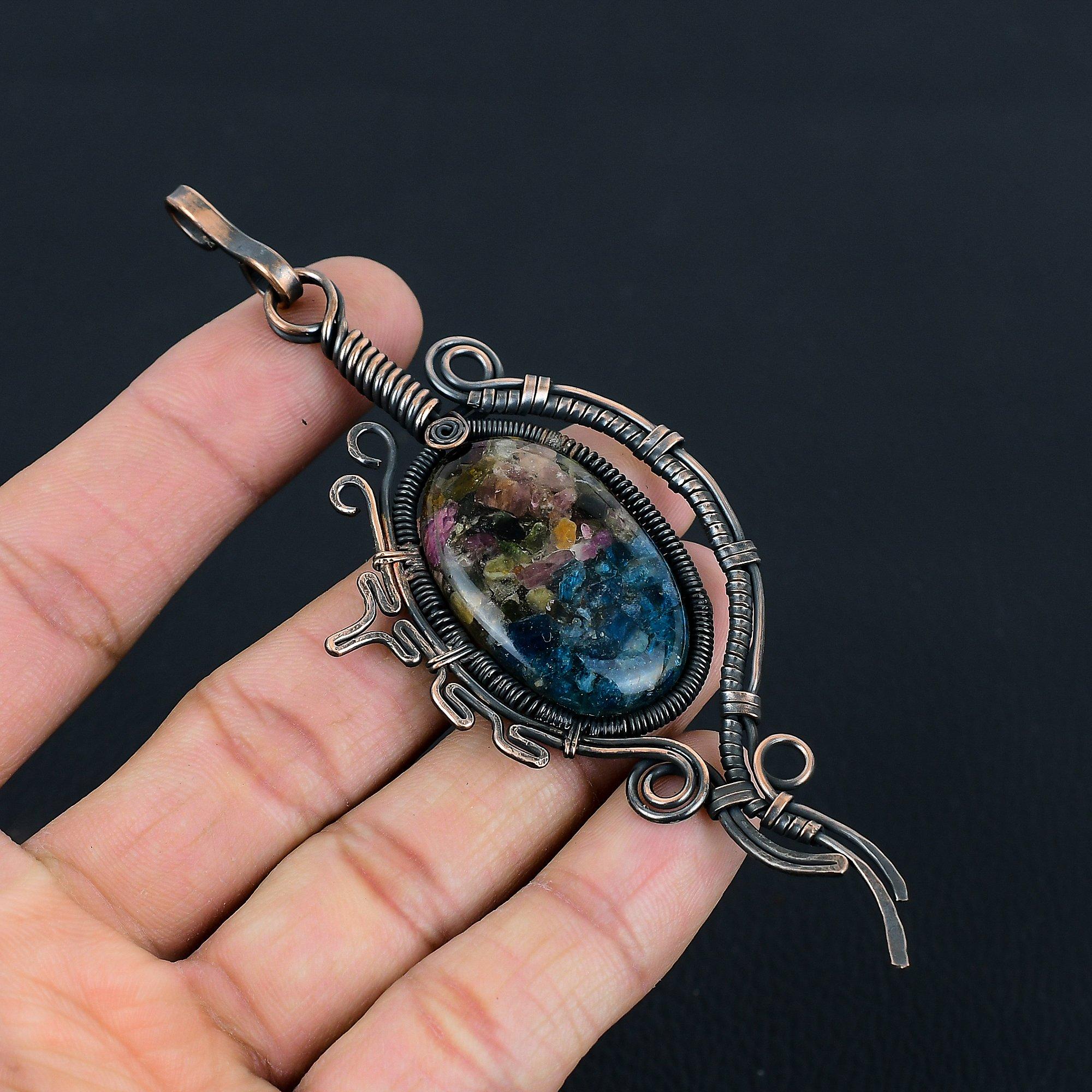 

Великолепный арбузный турмалин, драгоценный камень, кулон ручной работы из чистой медной проволоки, ювелирный кулон 4.53 Inches разноцветный