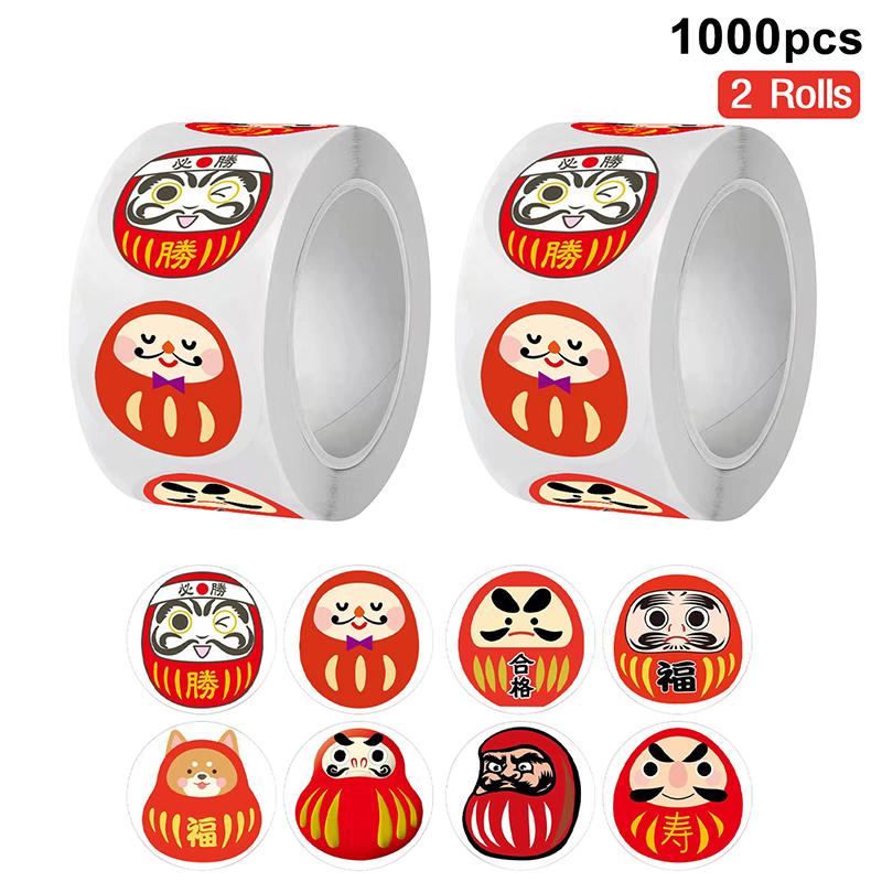 500/1500pcs Japan Daruma Egg Self-Adhesive Stickers Gift Envelope Card Jar DIY Sealing Sticker PVC Waterproof School Supplies