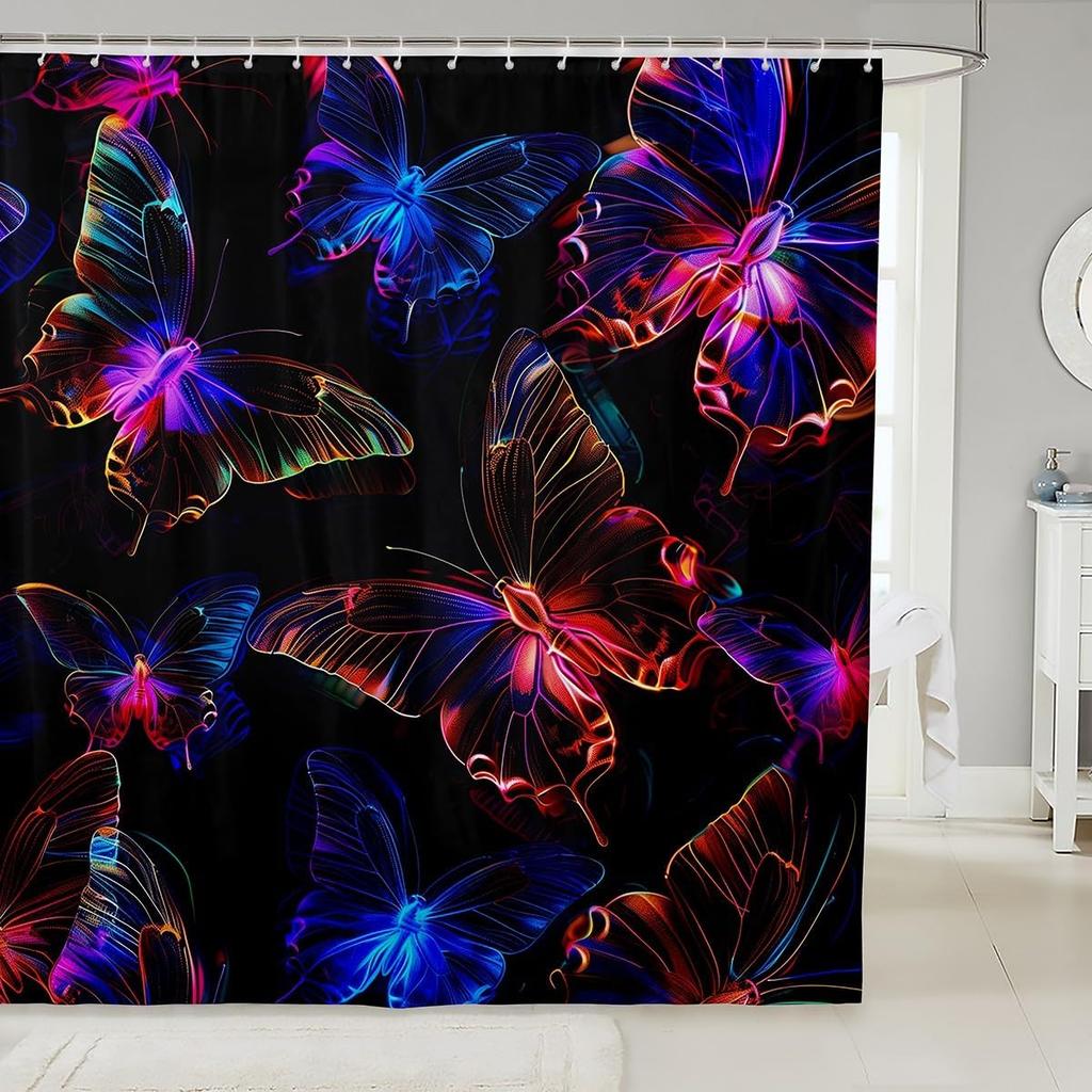 Cartoon Sheep Bath Curtain Cute Farm Animal Shower for Kids Boys Girls,Pink White Flower Floral Bathroom Curtain Botanical