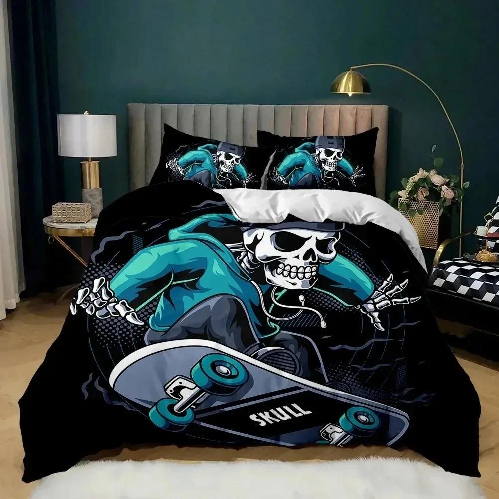 Cartoon Skateboard Bedding Set Wolf Kids Hip Hop Skateboard Sport Queen King Cute Wild Animal Polyester Quilt Cover Set
