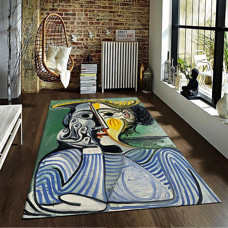 Abstract Portrait with Hat Suitable As a Non-slip Mat for the Living Room or Bedroom Sofa