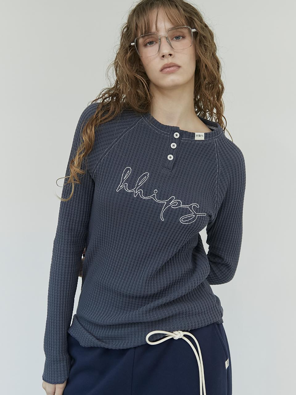 Double Hips Waffle Raglan Long Sleeve Tee (Navy) Navy