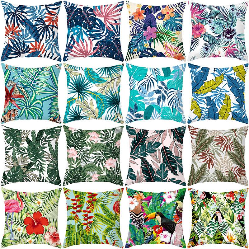 Peach Skin Printed Pillowcase Small Fresh Nordic Green Plant Sofa Cushion Cushion Cover Home Supplies