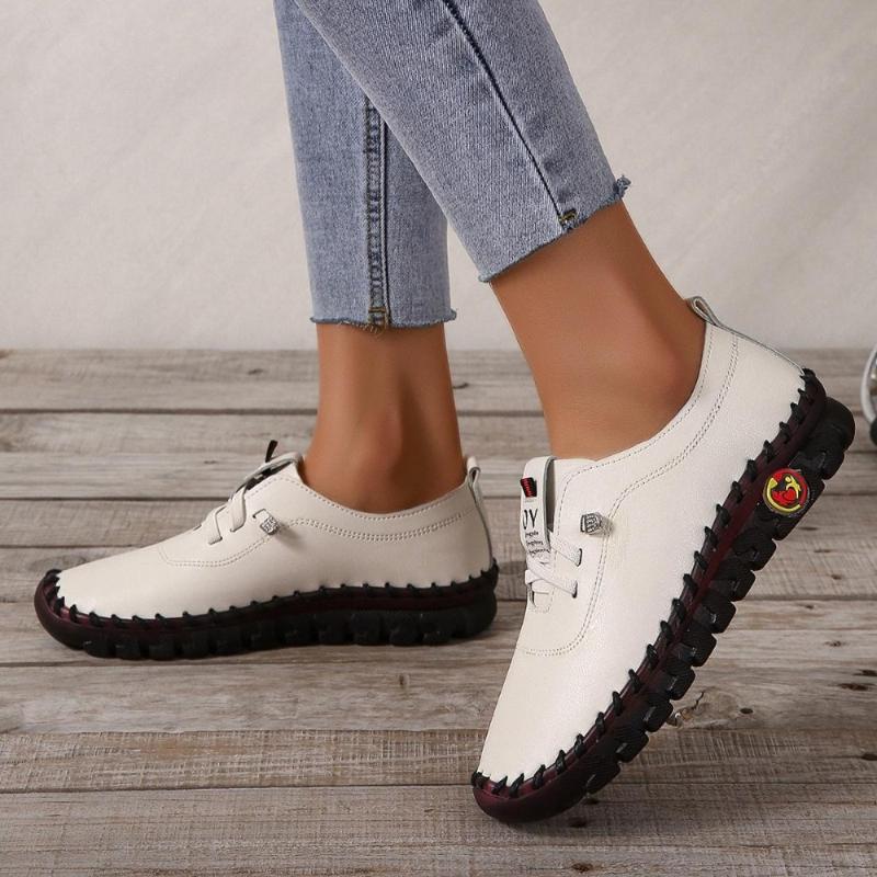 2026 New Spring Casual Women Shoes Platform Loafers Lace Up Leather Flats Slip-On Mom Shoe