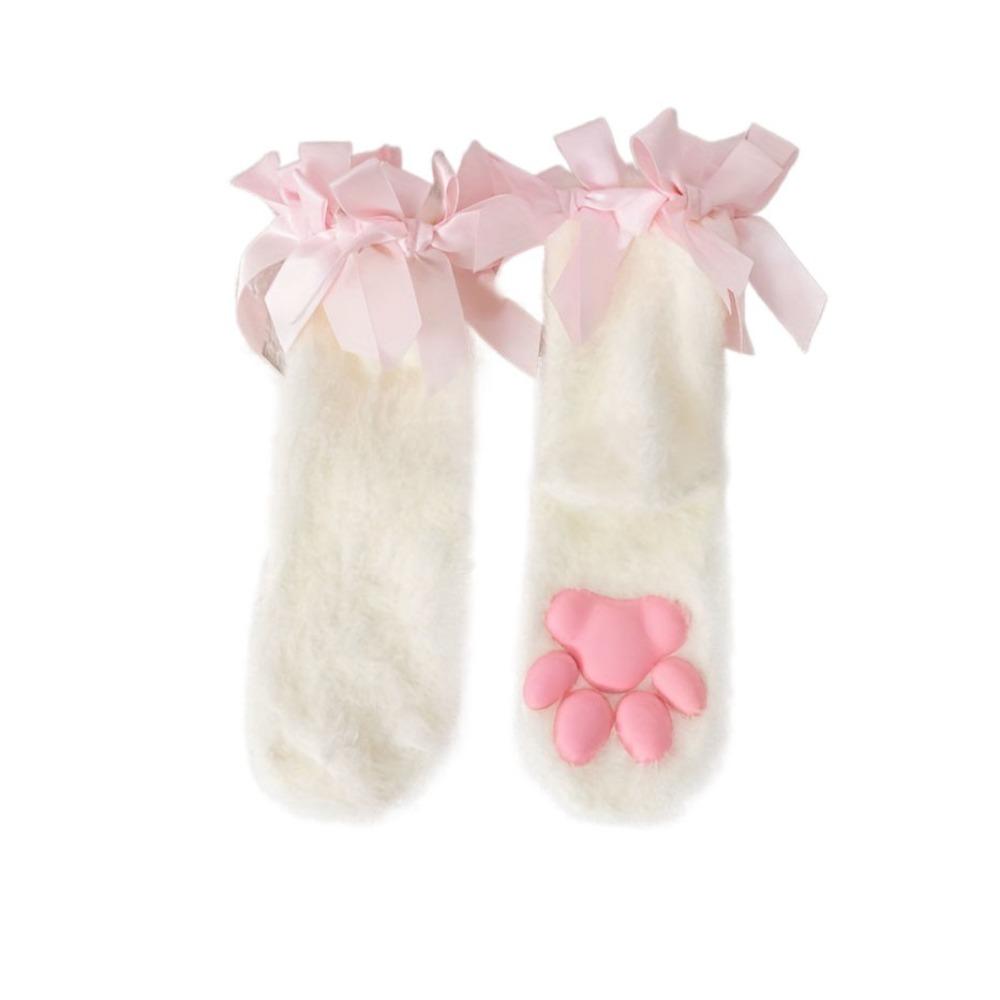 Paw Pads Cat Paw Plush Socks Kitten Claw Bowknot Warm Socks Harajuku 3D Cat Paw Socks  Indoor