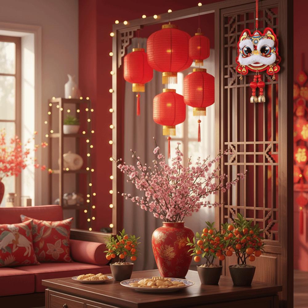 Löwenerwachen Neujahrs-Hängeornament Chinesisch mit Glocke Frühlingsfest-Anhänger Traditioneller Roter Löwenerwachen-Anhänger