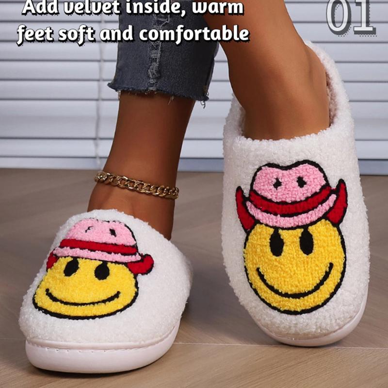 Fashion Cartoon Pattern Lovely Plush Slippers Women Indoor Warm Cozy Cotton Slippers Woman Winter Light Anti Slip Cotton Slides Ladies