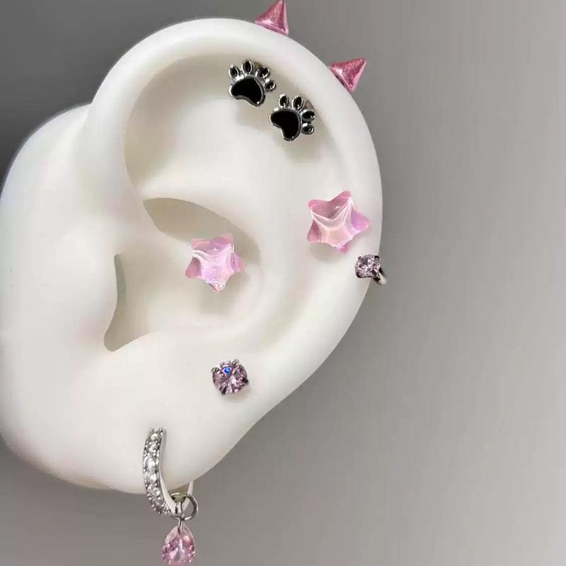 Kadın Erkek için Sevimli Kedi Pati Şeytan Saplama Piercing Küpe Gotik Kulak Kemiği Çivili Küpe Y2K Takı Aksesuarları