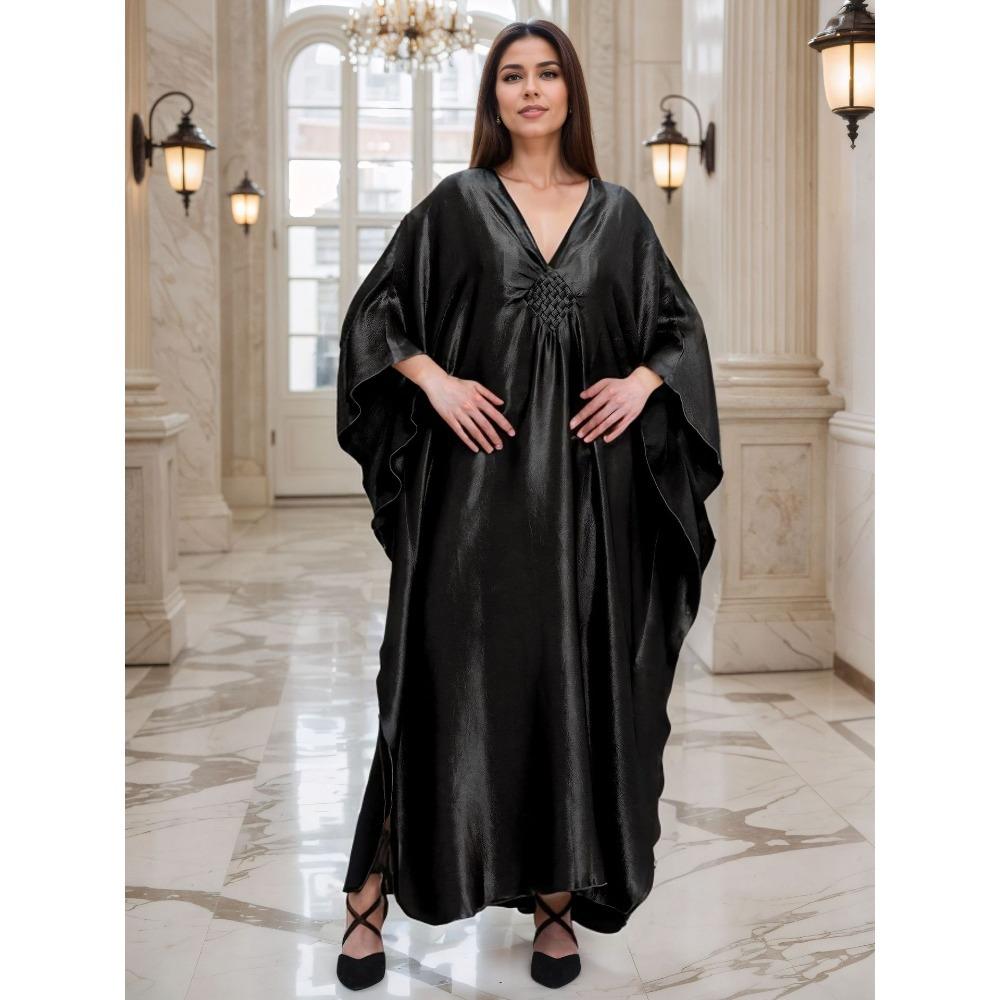 Gold Luxury Beach Dress Woven Holiday Robe Loose Plus Size Turkish Kaftan Dress