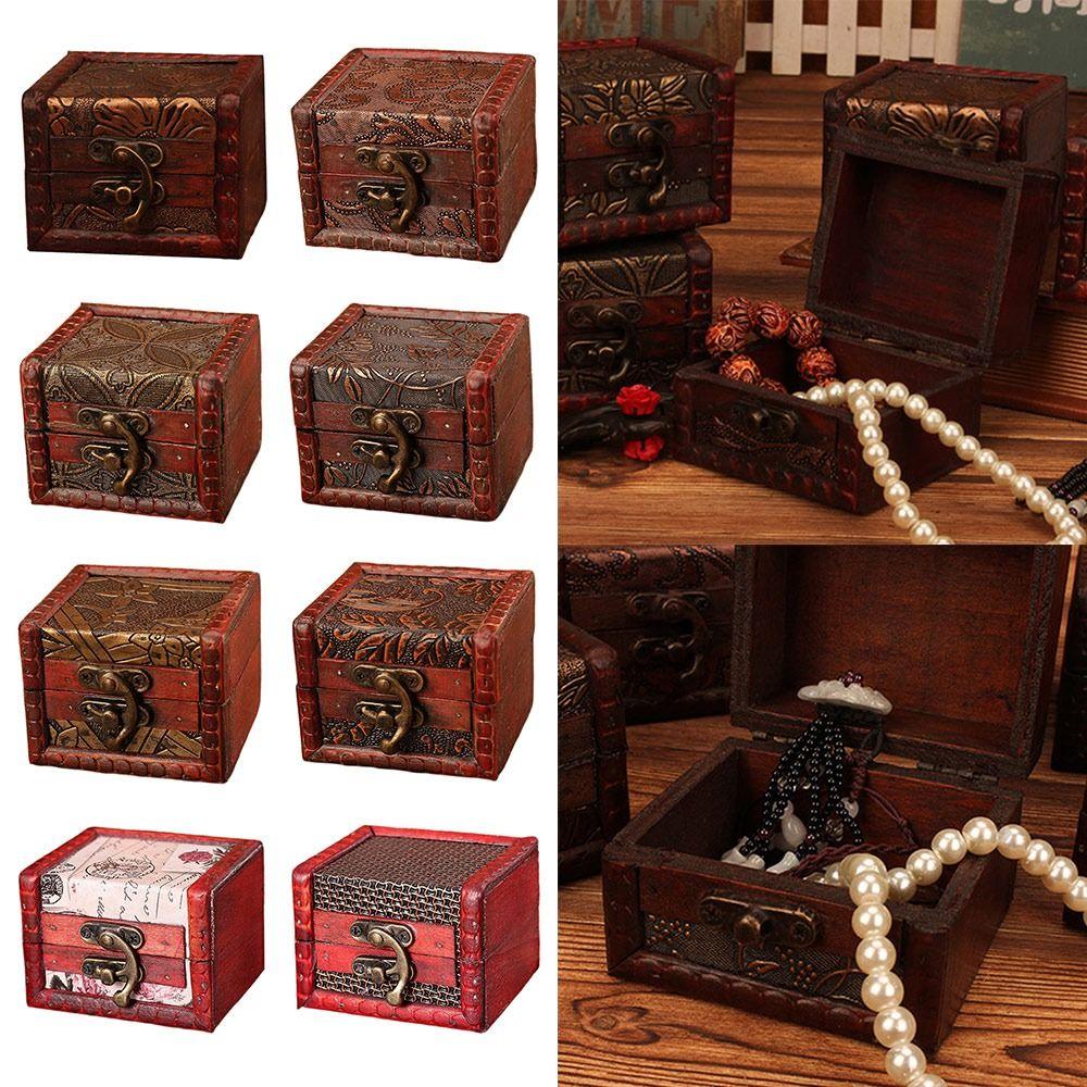 Cutie de depozitare retro din lemn, cutie maro cu comori, cutie mini vintage la modă, cadou