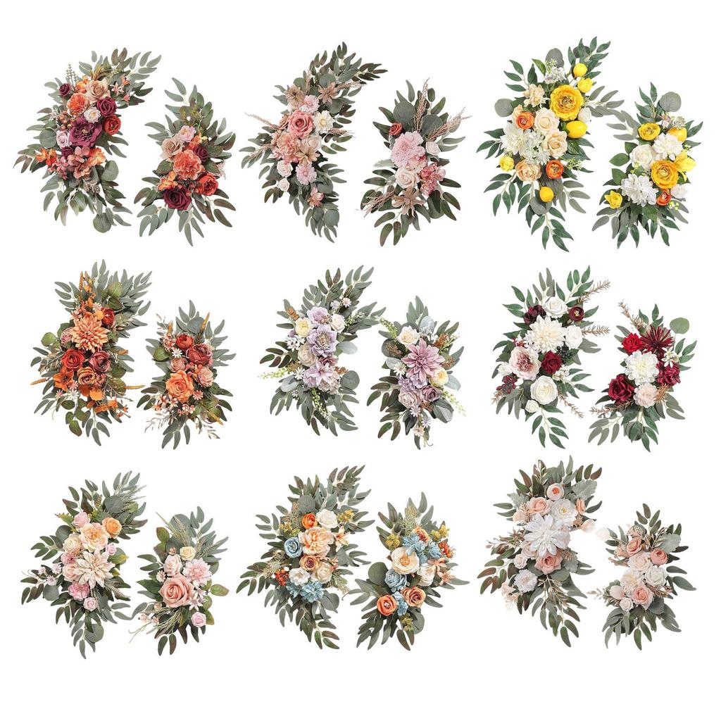 2 Pieces Silk Flowers Artificial Flower Swag Flower Arrangement Wedding Arch Wreath, Floral Backdrop for Reception Door