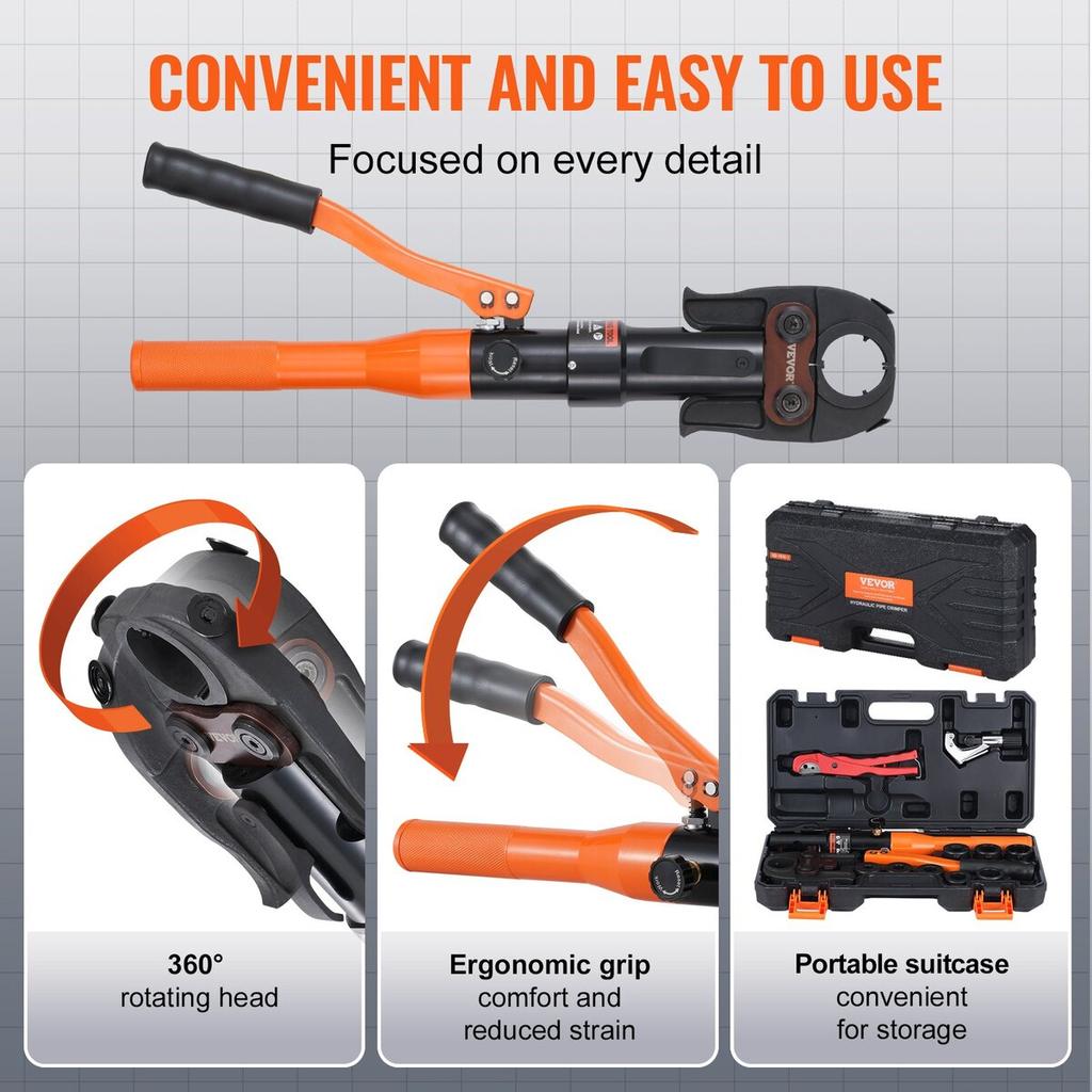 Copper Tube Fittings Crimping Tool with V12/15/18/22/28 Jaws 360° Rotate