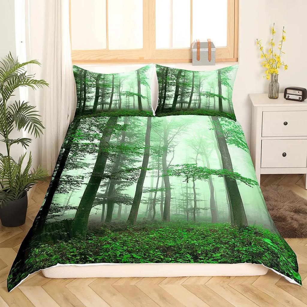 Tree Lush King Queen Bedding Set Dense Birch Trees Duvet Cover Jungle Nature Botanical Quilt Cover Polyester Comforter Cover