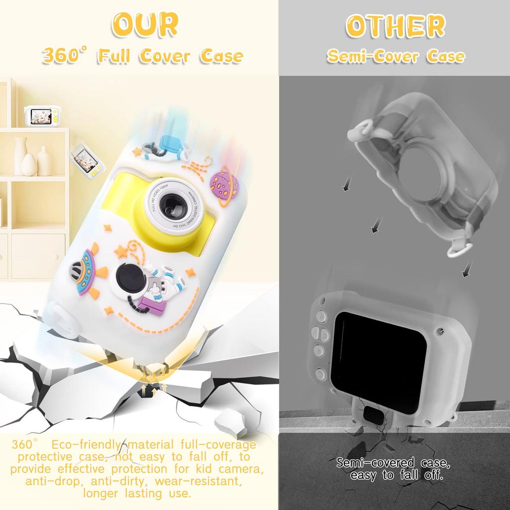 ARNSSIEN Kinderkamera, Flip-Lens-Kamera für Kinder, Zoll IPS LCD Digitalkamera mit Silikonhülle, Kinder-Selfie-Kamera für 3 4 5 6 7 8 9 10 Jahre Mädchen