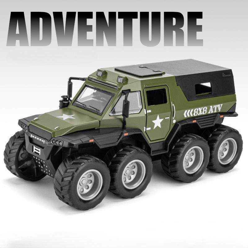 2024 New 1/32 Alloy Diecast Model Car 8x8 ATV Metal Vehicle Car Model Sound and Light Simulation Collection Gift Children Toy