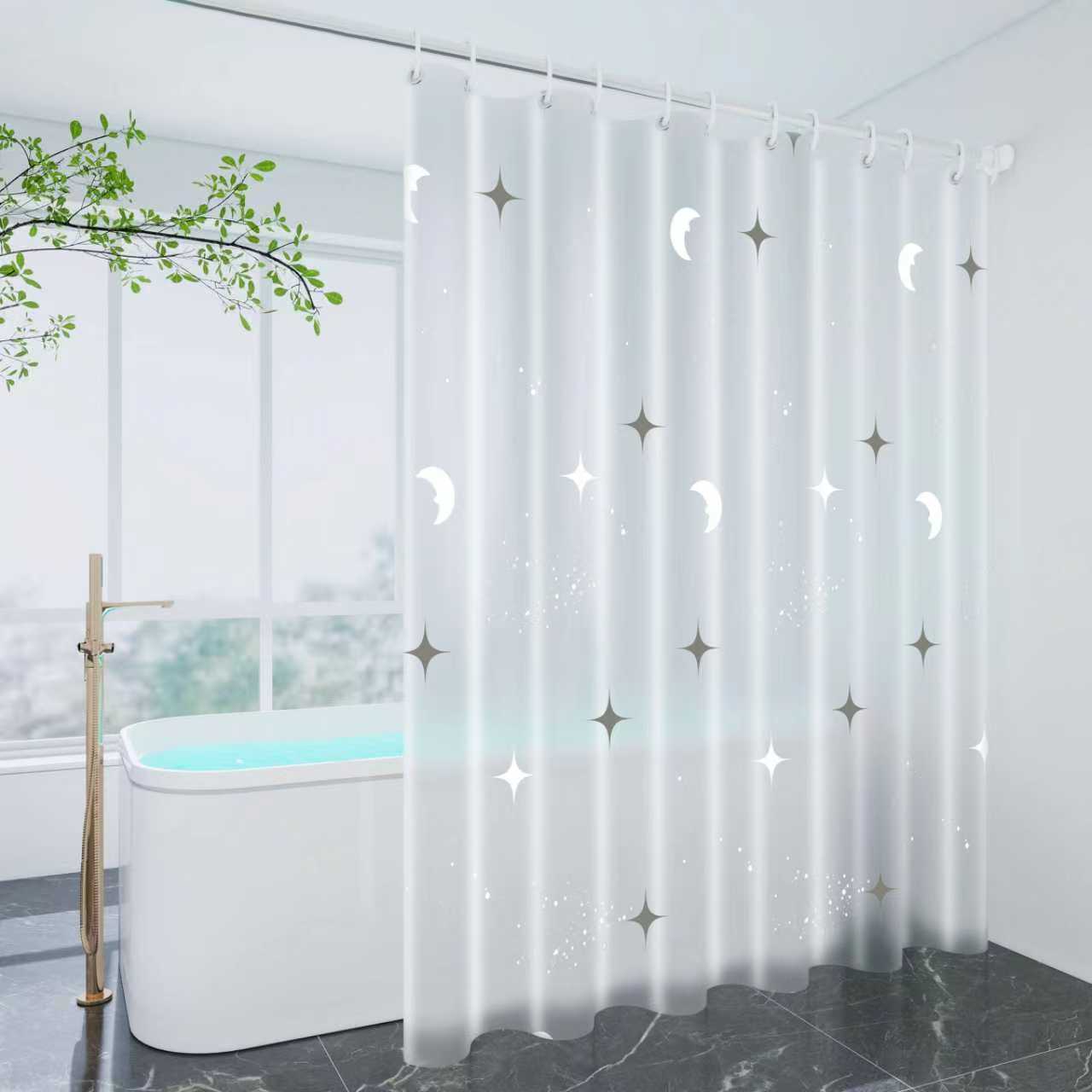 

Star and Moon Galaxy Pattern Shower Curtain, Warm Element Design, Full of Atmosphere, Bathroom Shower Partition Curtain 120x180CM