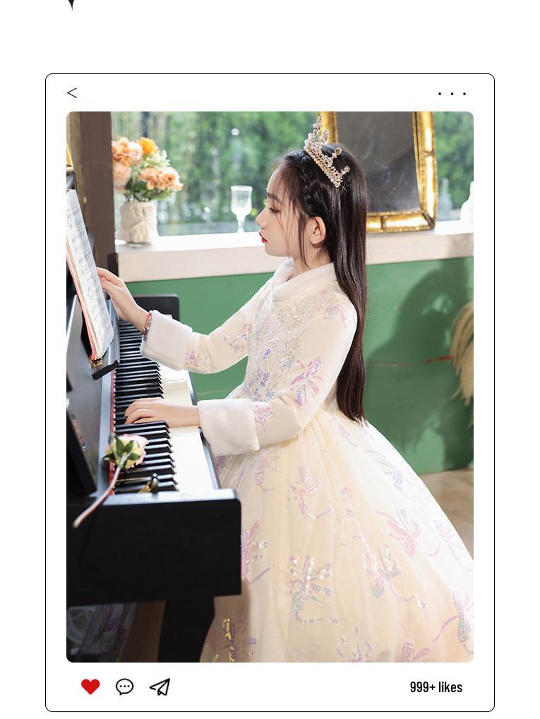 Autumn & Winter Thickened Girls' Birthday Princess Dress - Flower Girl, Wedding Host, Piano Performance Costume