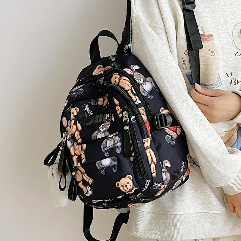 Student Schoolbag Female Bear Print Backpack Graffiti Junior High School Student Small Backpack