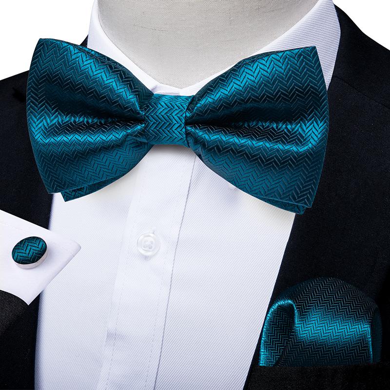 Set Da Uomo Elegante: Papillon Preannodato, Fazzoletto Taschino, Gemelli E Spilla In Seta (colore A Scelta)